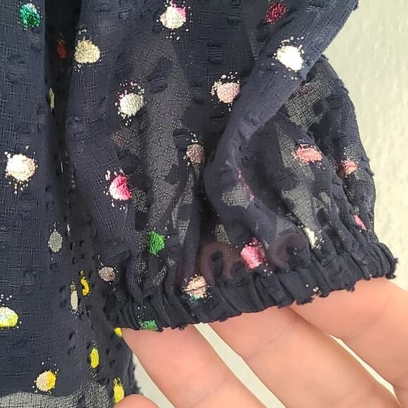 J. Crew Women's Blouse Whimsical BluePolkaDot Size 2XS Lite, Air Chiffon Sleeves - Picture 10 of 11